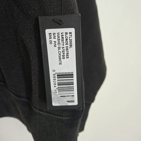 BRUNETTE The Label "BLONDE" Distressed Varsity Sweatshirt - Picture 5 of 5